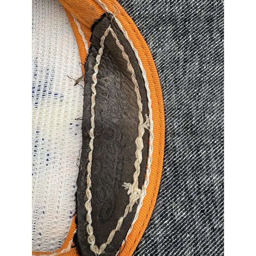 TRUE RELIGION Vtg Distressed Grey Leather Strap With Visor Thrd Stitches Hat